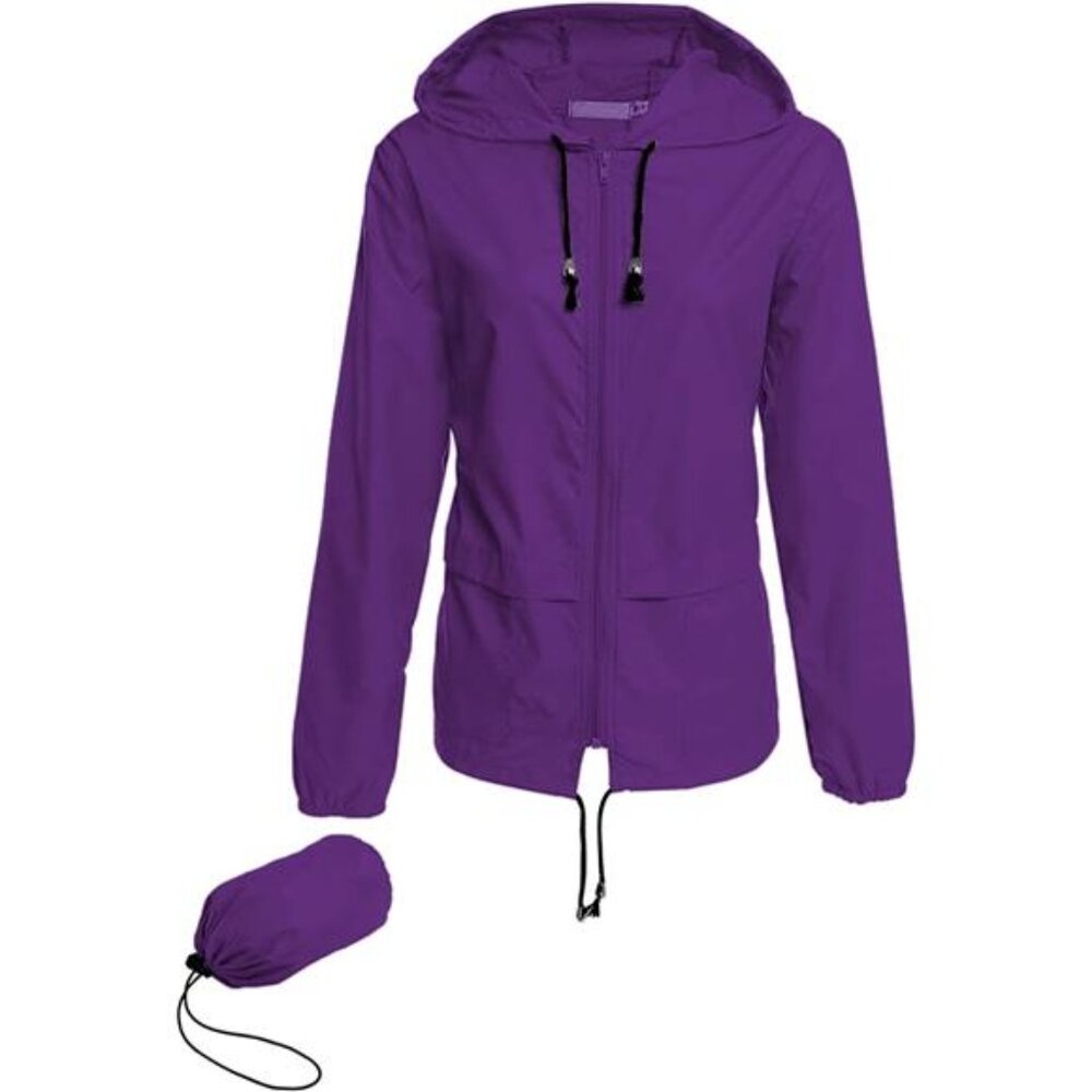 Womens Lightweight Waterproof Rain Jacket Packable Hooded Windbreaker Outdoor